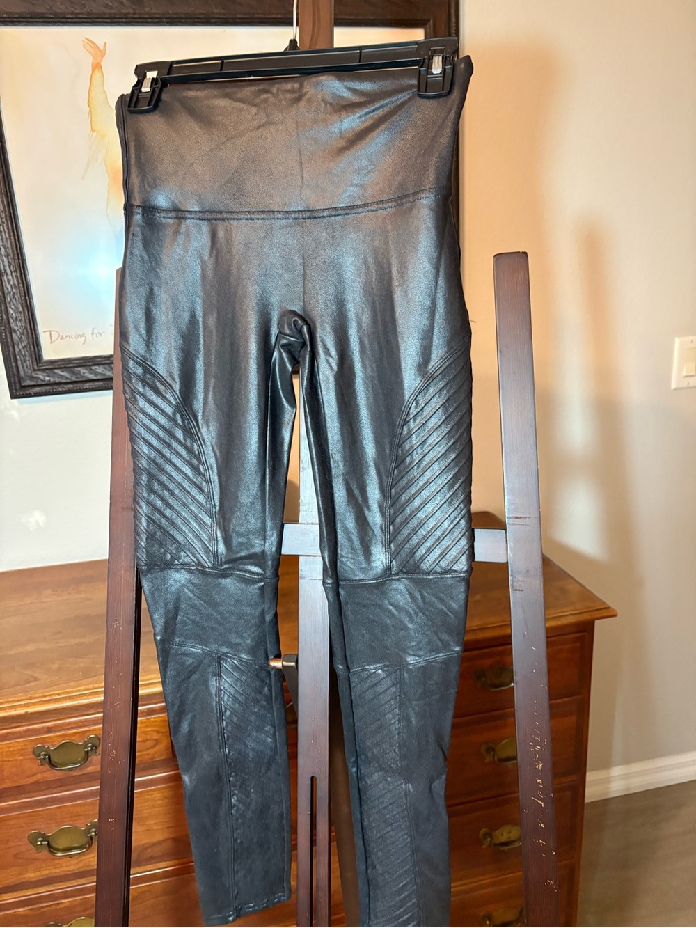 SPANX Black High-Waist Faux Leather Moto Leggings